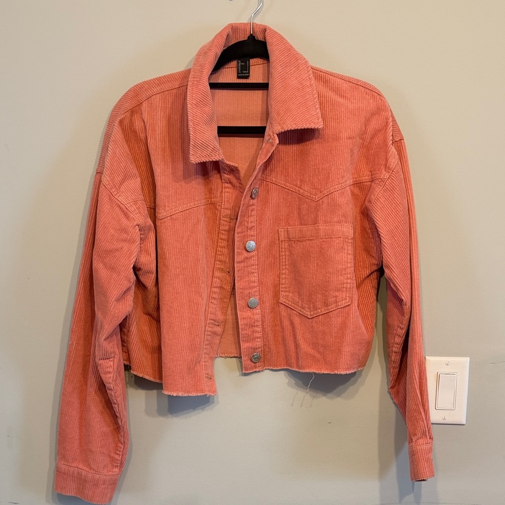 Forever 21 Cropped Coral Corduroy Jean Jacket